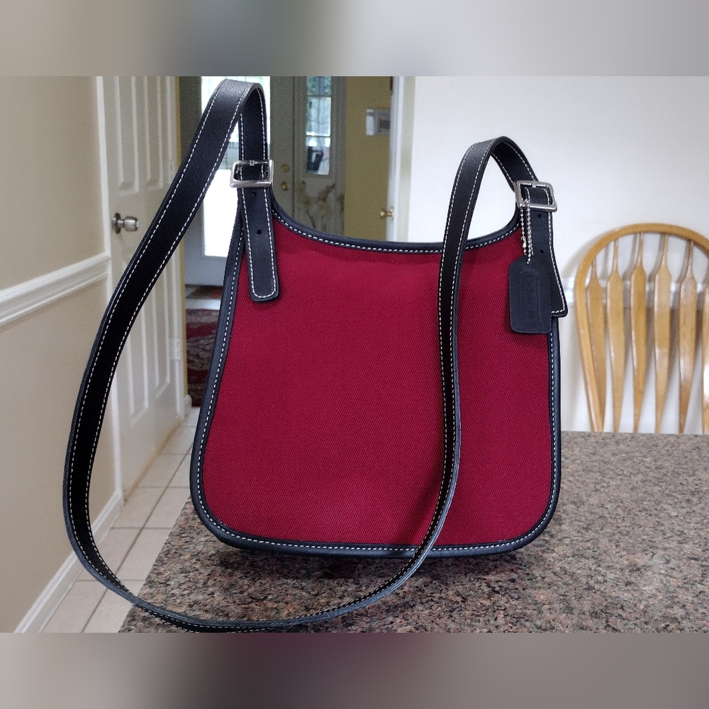 Coach Vintage Crossbody Bag. Fabric & leather Black & Red